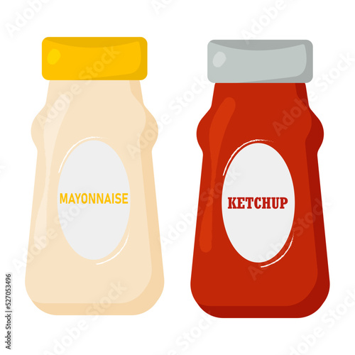 Vector Illustration of Bottle of Ketchup and Mayonaisse isolated on white