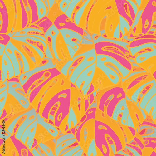 Summer Floral Vector Seamless Pattern with Tropic Palm Leaves. Hawaiian Vintage Print. Trendy Tropical Nature Background.