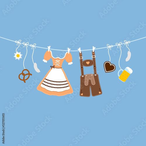 Horizontal Hängende Oktoberfest Symbole Orange Braun Blauer Hintergrund