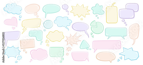 Big collection of funny speech bubbles. Various shapes and colors. In cartoon style. Isolated on white background. Vector flat illustration