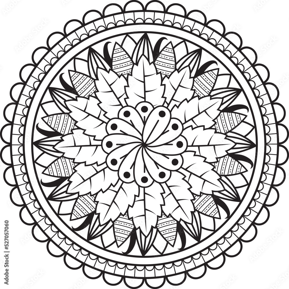 Hand drawing mandala flower pattern coloring page,

