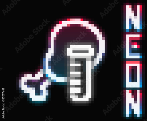 Glowing neon line Genetically modified chicken icon isolated on black background. Syringe being injected to chicken. Colorful outline concept. Vector