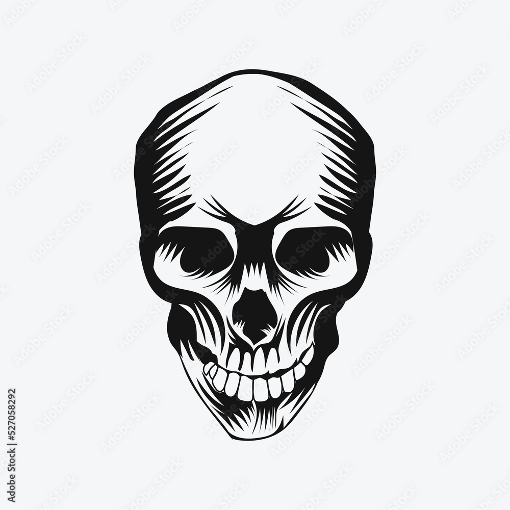 Human skull head black and white vector design. Human skull head black and white vector design.