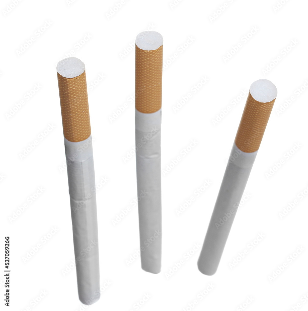 Three cigarettes flying isolated on white with clipping path Three cigarettes flying isolated on white with clipping path