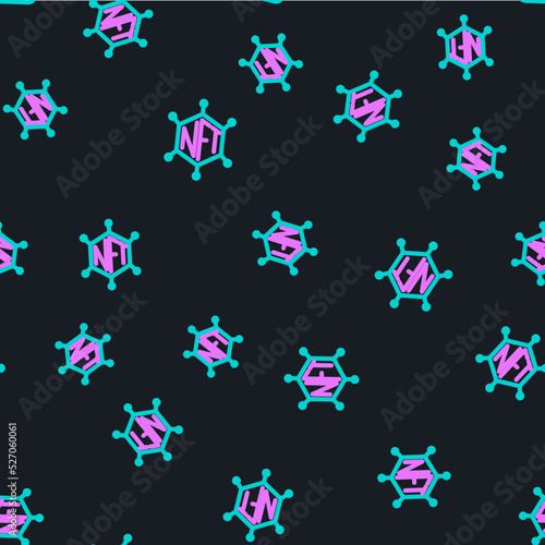 Line NFT blockchain technology icon isolated seamless pattern on black background. Non fungible token. Digital crypto art concept. Vector