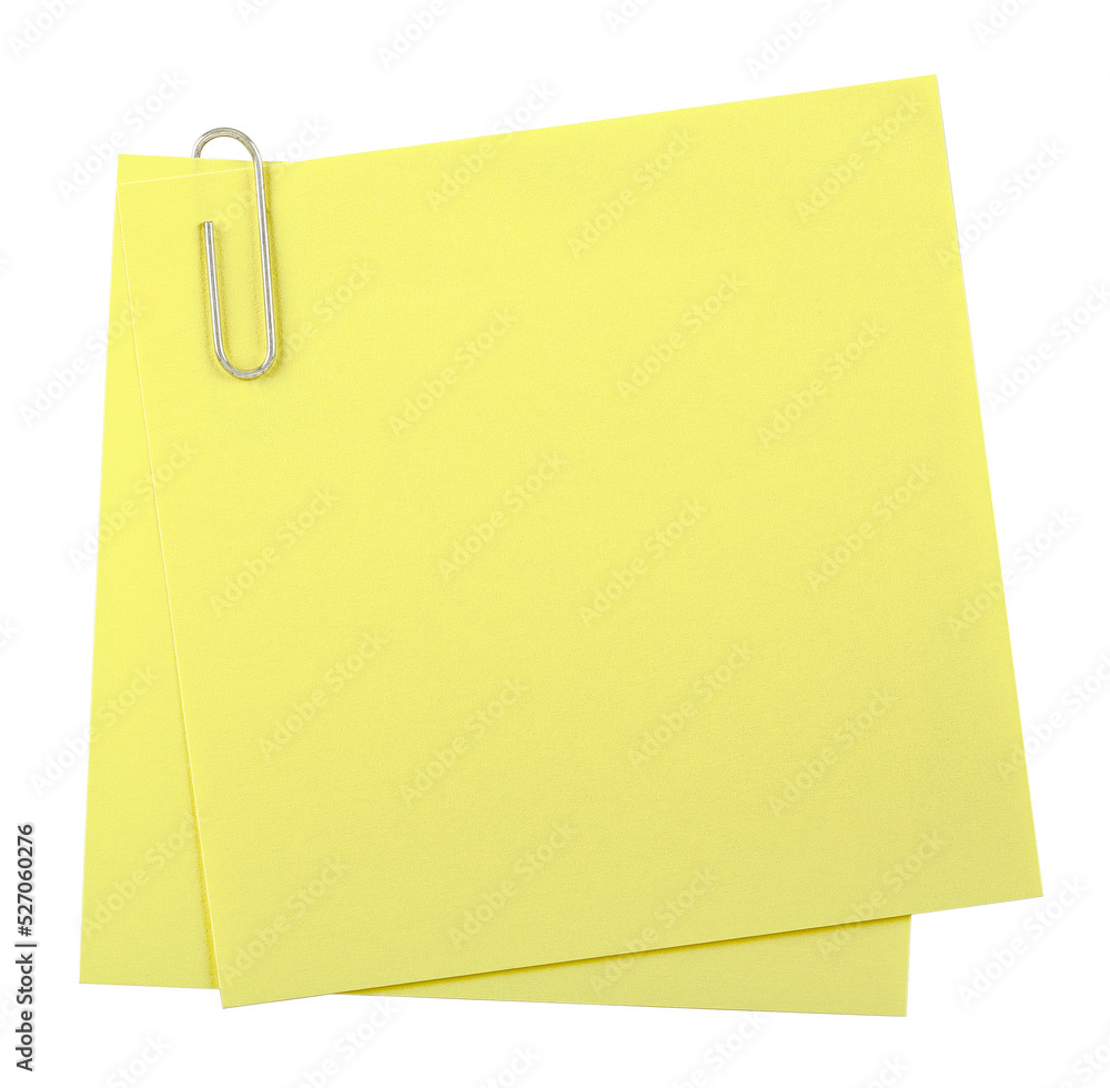 yellow adhesive notes with paper clip isolated yellow adhesive notes with paper clip isolated