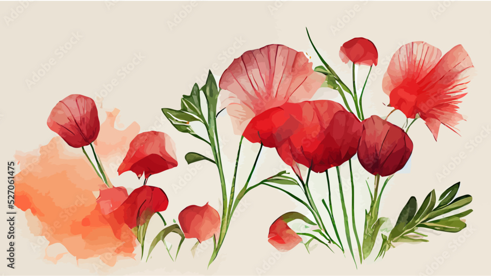 abstract botanical art background red poppy flowers