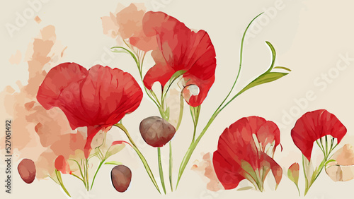 abstract botanical art background red poppy flowers © Oleksii