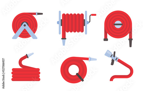 Fire hose. The red rubber hose is used to extinguish the fire.