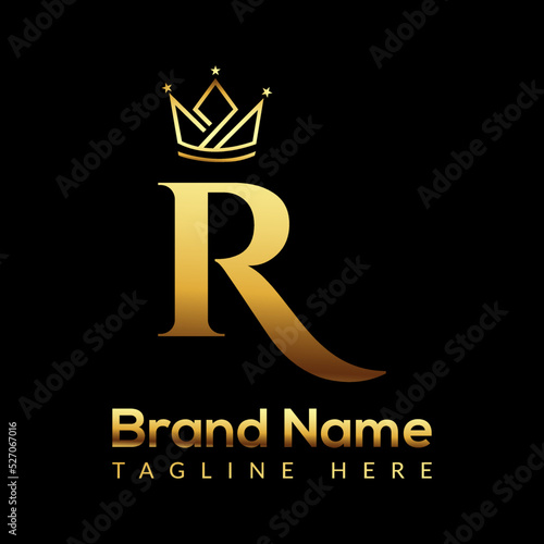Crown Logo On Letter R Template. Crown Logo On R Letter, Initial Crown Sign Concept Template