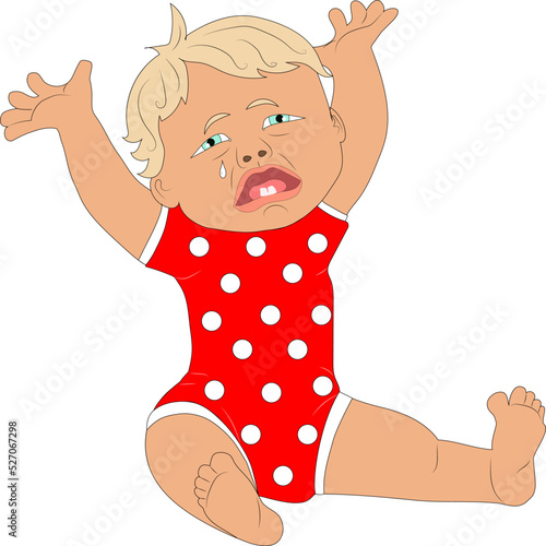 The baby is very upset and cries bitterly.