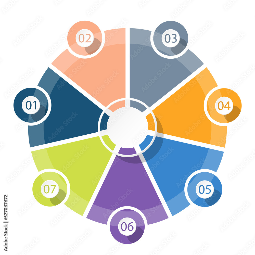 Circle infographics design with 7 steps. Circle infographics design with 7 steps.