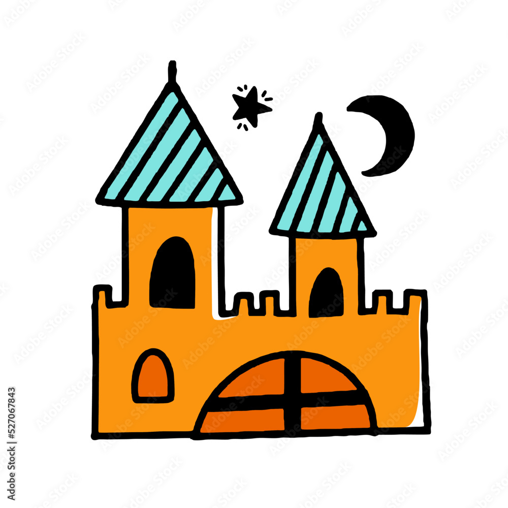 Mystical Castle Halloween concept Doodle style vector design illustration Isolated on white background
