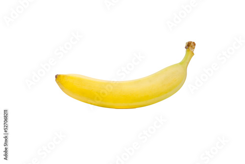 A single ripe yellow banana, isolated on white, tasty appearance. Front shot, isolated.