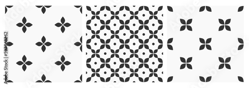 Black and white floral seamless tile classic vintage patterns set.