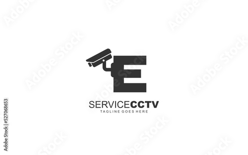 E logo cctv for identity. security template vector illustration for your brand.