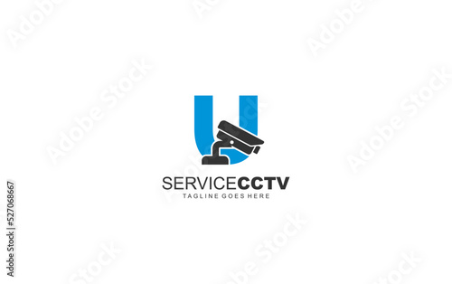 U logo cctv for identity. security template vector illustration for your brand.