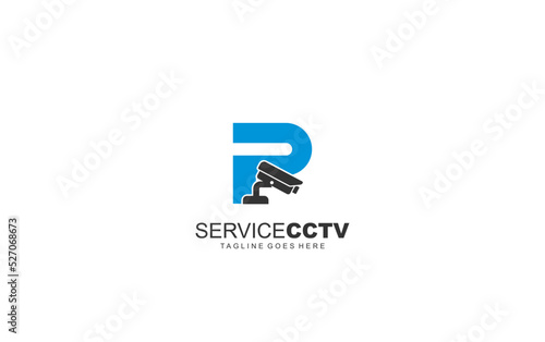 P logo cctv for identity. security template vector illustration for your brand.