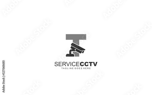 T logo cctv for identity. security template vector illustration for your brand.