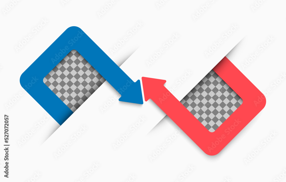 Versus Screen with Empty transparent Square Frames, vector blue and red line border with diagonal opposite arrows on white background. Infographic VS vector papercut design template Versus Screen with Empty transparent Square Frames, vector blue and red line border with diagonal opposite arrows on white background. Infographic VS vector papercut design template