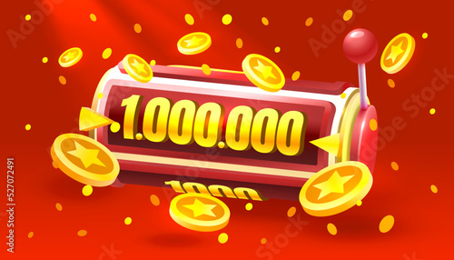 Casino slots machine winner, jackpot fortune of luck, 777 win banner. Vector