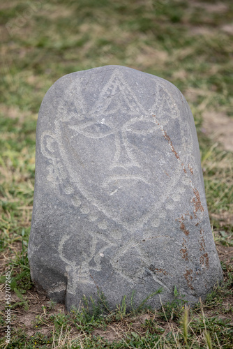 Ancient grave markers carved by Nestorian Christians near Burana Tower in Kyrgyzstan.