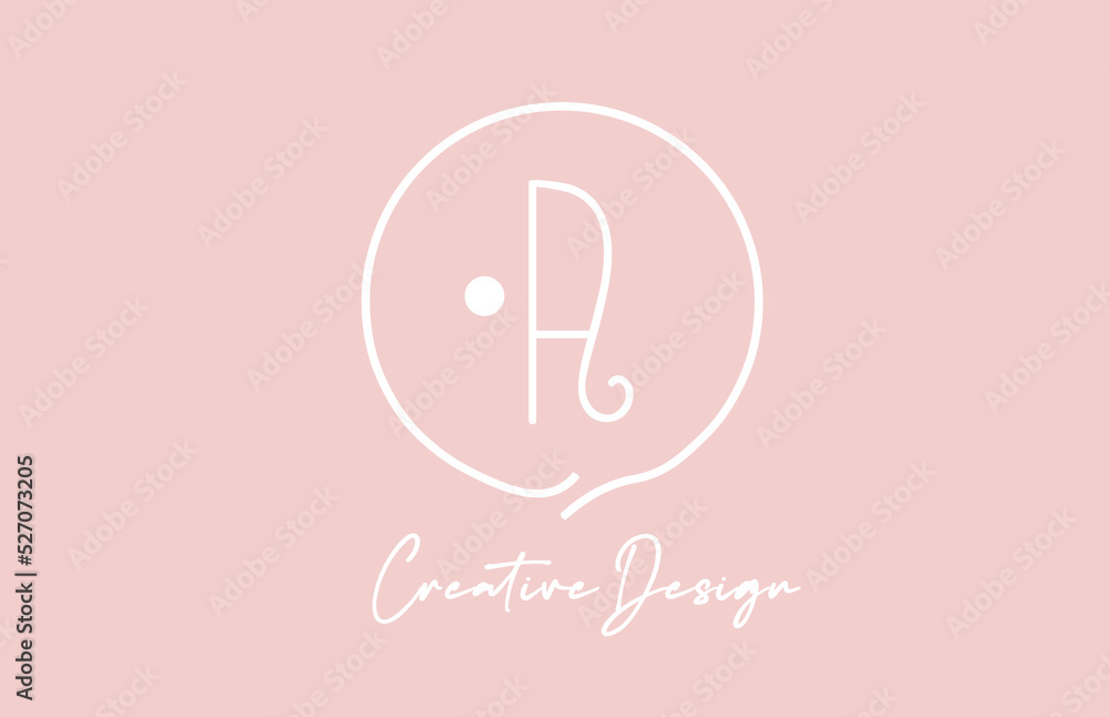 pink white A alphabet letter logo icon design with circle and vintage style. Creative template for company and business