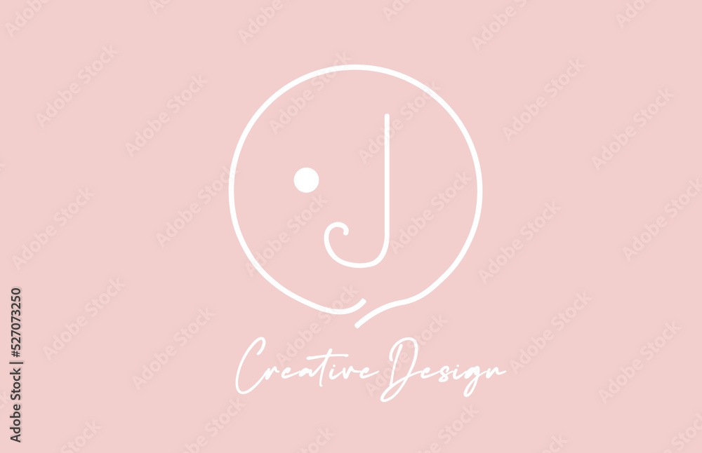pink white J alphabet letter logo icon design with circle and vintage style. Creative template for company and business