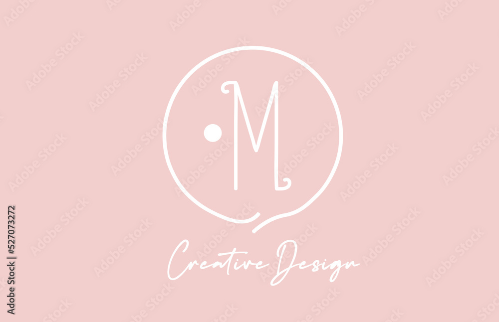 pink white M alphabet letter logo icon design with circle and vintage style. Creative template for company and business pink white M alphabet letter logo icon design with circle and vintage style. Creative template for company and business