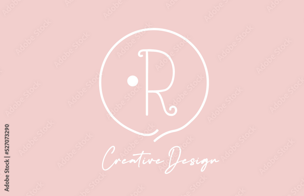 pink white R alphabet letter logo icon design with circle and vintage style. Creative template for company and business