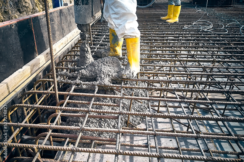 Contractor Is Casting Concrete Using Concrete Pump Tube Cement Works 