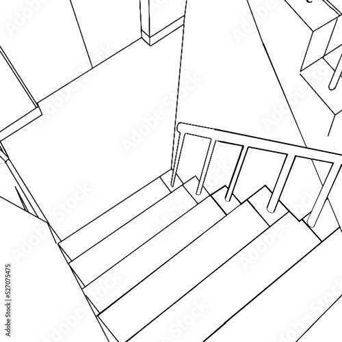 Pencil-drawn room with stairs leading down in a vector illustration