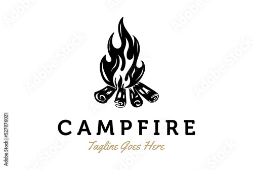 Retro Vintage Bonfire Campfire or Wood Fire Flame Logo Design Vector
