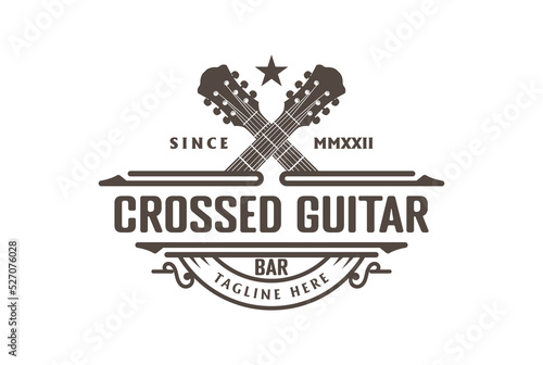 Vintage Retro Crossed Country Guitar for Music Saloon Bar Cowboy Logo Design Vector