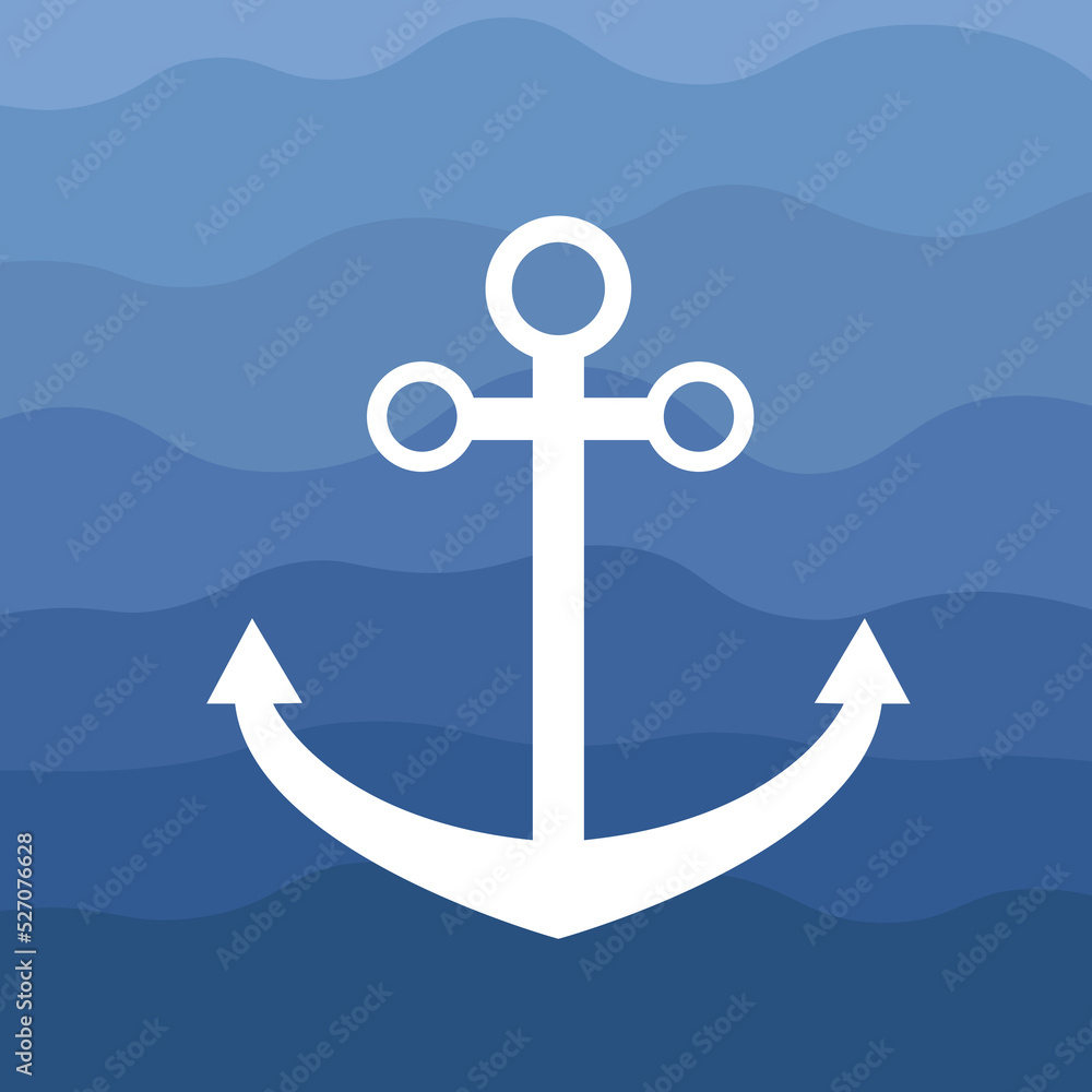 Anchor flat illustration with ocean background. Vector sea logo. Anchor flat illustration with ocean background. Vector sea logo.
