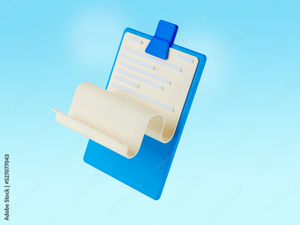 Fototapeta premium Blue clipboard with Checklist paper sheet, on blue gradient background.