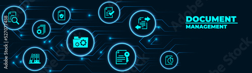 Document management vector illustration. Blue concept with no people related to digital file storage system and software, corporate records keeping, database technology.