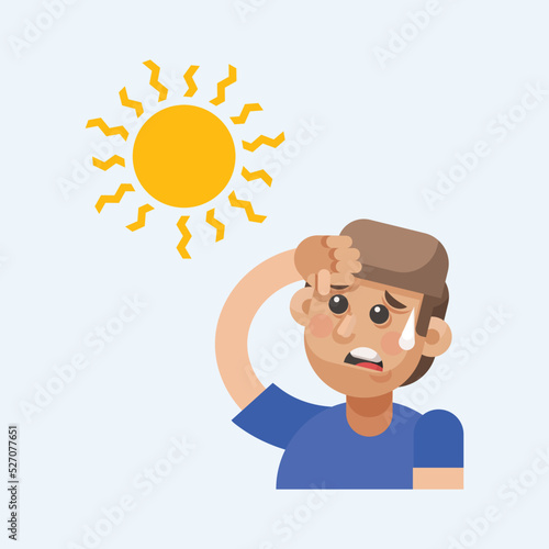 Man got sunburn in very hot summer days, man exhausted and sunburn, change climate  vector illustration	
