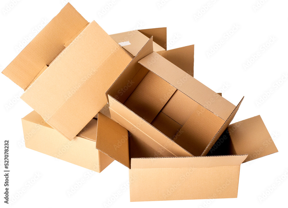 Image of cardboard open boxes on a white background