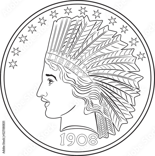 american gold ollar coin line art black design