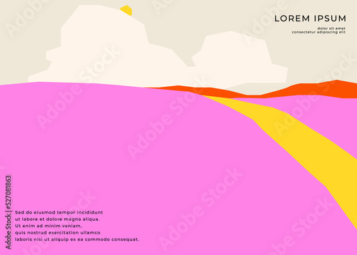 Colorful abstract landscape. Sky, field and mountan. Wallpaper Templates for stories	