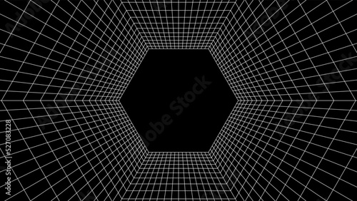 Abstract 80s styled computer background. Sci-fi architecture interior with retro lines. Synthwave or retrowave grid room.