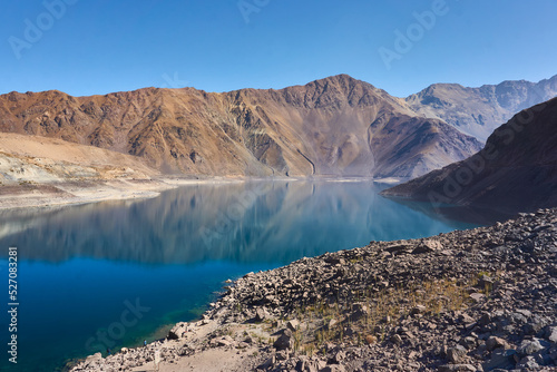 lake and mountains in cajon del maipo in chile