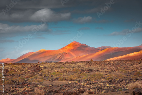 Wild volcanic landscape of the Timanfaya National Park, Lanzarote, Canary Islands, Spain
