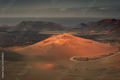 The amazing volcanic landscape of Timanfaya National Park in Lanzarote, Canary Islands, Spain