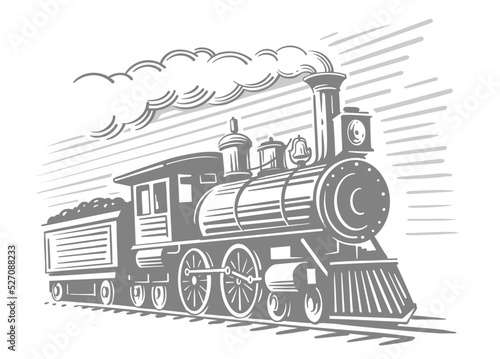 Locomotive train vehicle. Express engraving