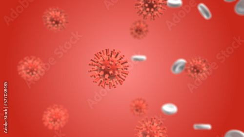  virus and blood cell in microscopic view