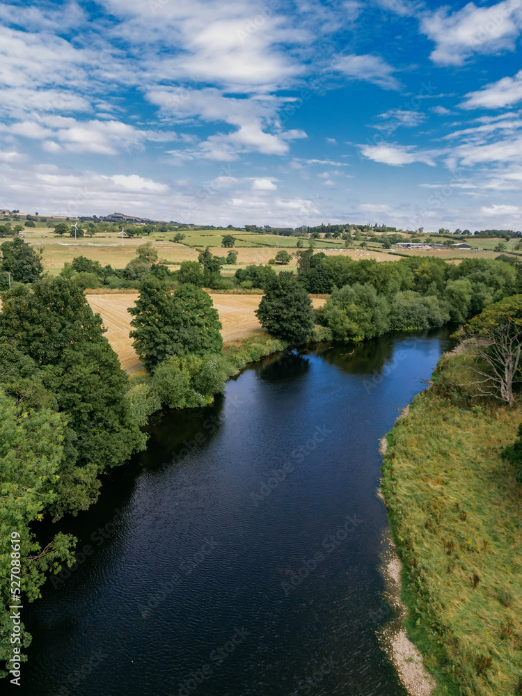 Aerial vertical view of River Wharfe in Yorkshire