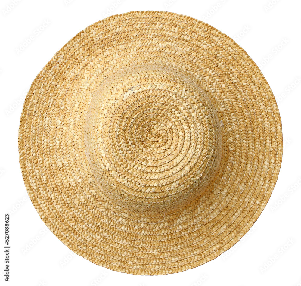 top view of straw hat - obrazy, fototapety, plakaty 