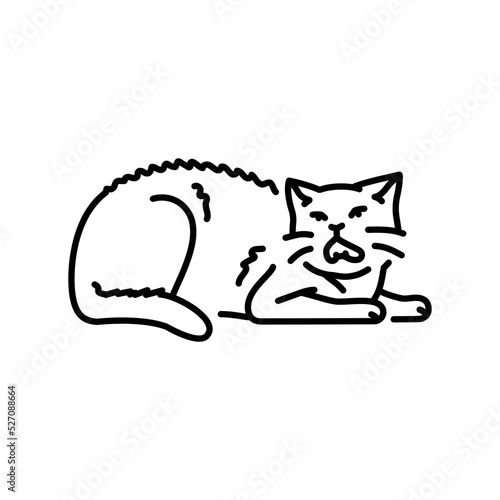 A sick cat hisses and bites color line icon. Symptom of the disease.
